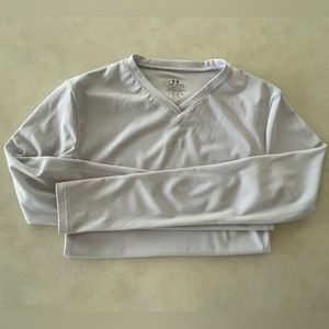 Under Armour Girl's Long Sleeve Top Shirt V Neck Size Small- Light Gray